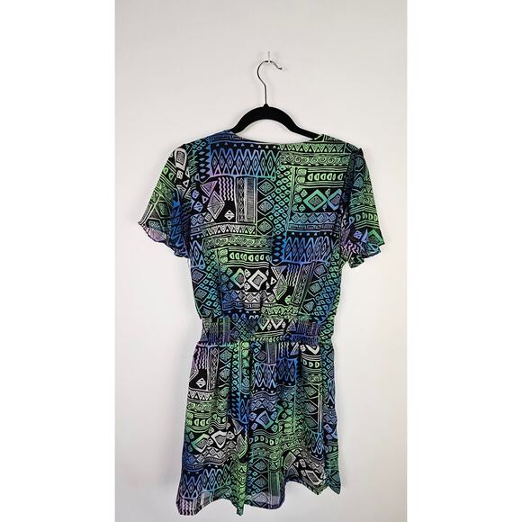 HALO Short Sleeve Romper SIze Medium Deep Plunge V Neck Wrap Style TIe - Picture 3 of 10